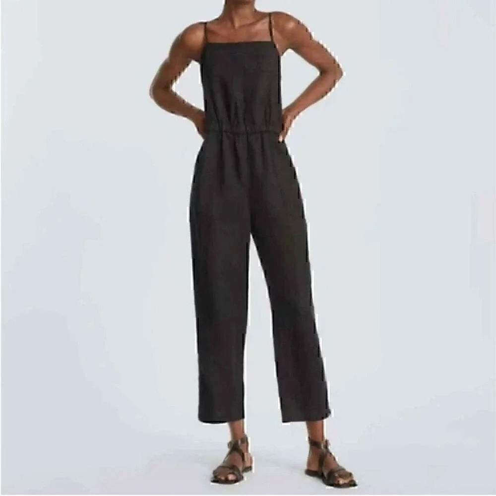 NWT Everlane 100% Linen The Shoestring Apron Jumpsuit‎ Black XXS Sustainable